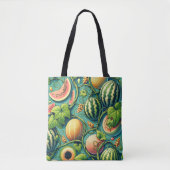 Melon Medley: Een levendige wijngaard patchwork Tote Bag (Voorkant)