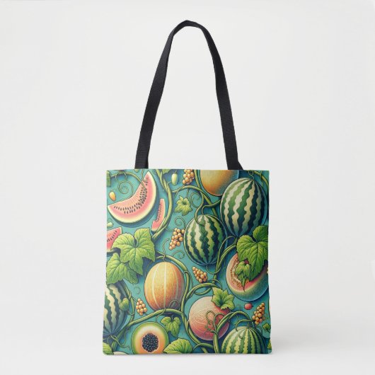 Melon Medley: Een levendige wijngaard patchwork Tote Bag (Voorkant)