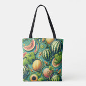 Melon Medley: Een levendige wijngaard patchwork Tote Bag (Achterkant)