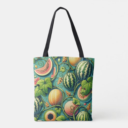 Melon Medley: Een levendige wijngaard patchwork Tote Bag (Achterkant)