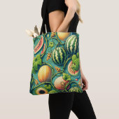 Melon Medley: Een levendige wijngaard patchwork Tote Bag (Dichtbij)