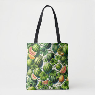Melon Medley: Een levendige wijngaard patchwork Tote Bag