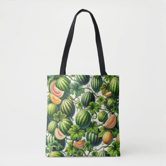 Melon Medley: Een levendige wijngaard patchwork Tote Bag (Voorkant)