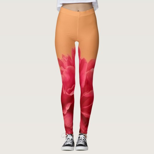 Melon Oranje Hot Pink Floral Leggings (Voorkant)