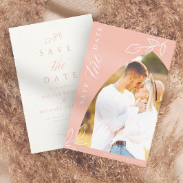 Melon Pink Arch Boho Minimal Leaf Foto Save The Date