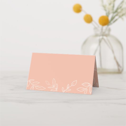Melon Pink Elegant Leaves Pattern Wedding Plaatskaartje (Voorkant)