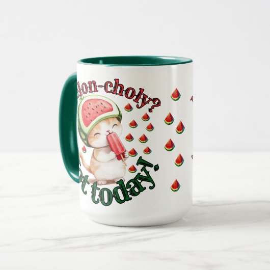 Meloncholie? Niet vandaag! - Schattigee kat met wa Mok (Voorkant links)