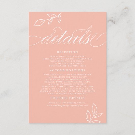 Melonroze Minimale lebv QR-code Weddenschap Detail Informatiekaartje (Voorkant)