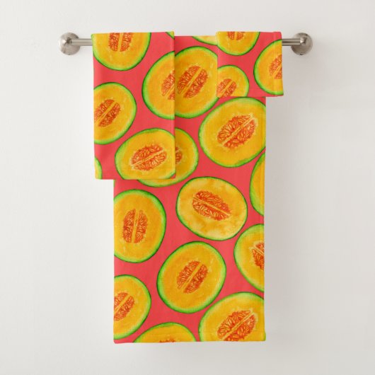 Melonsnijdsels waterverf patroon bad handdoek (Insitu)