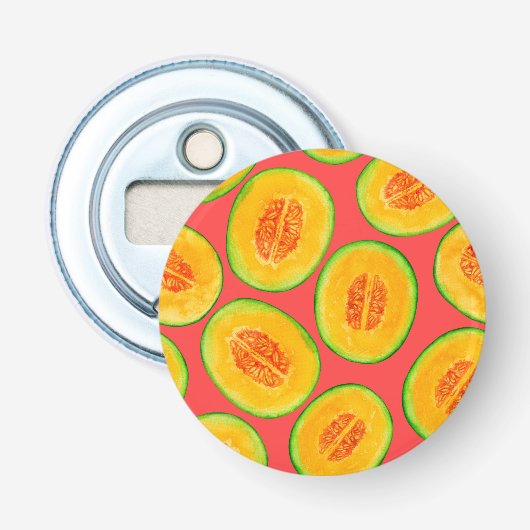 Melonsnijdsels waterverf patroon button flesopener (Voorkant)