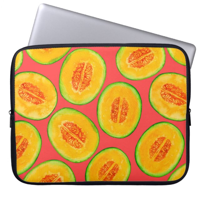 Melonsnijdsels waterverf patroon laptop sleeve (Voorkant)