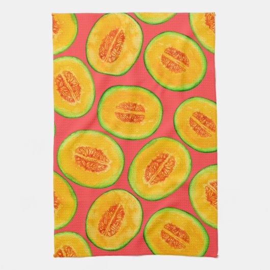 Melonsnijdsels waterverf patroon theedoek (Verticaal)