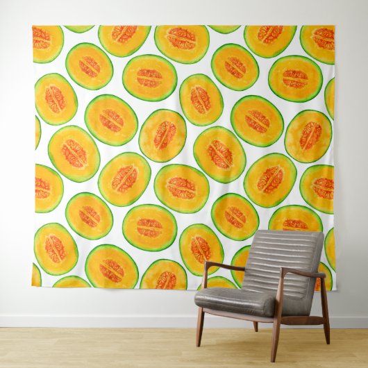 Melonsnijdsels waterverf patroon wandkleed (In Situ (horizontaal))