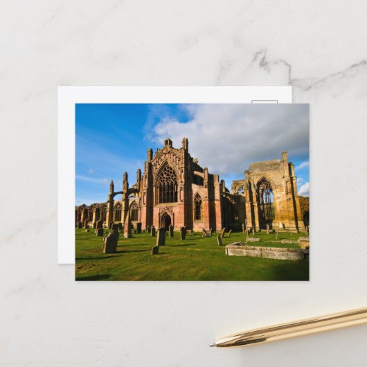 Melrose Abbey, Schotland Briefkaart (Voorkant / Achterkant in situ)