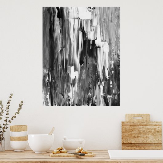 'Melted' Black and White Abstract Art Poster Afdru (Keuken)