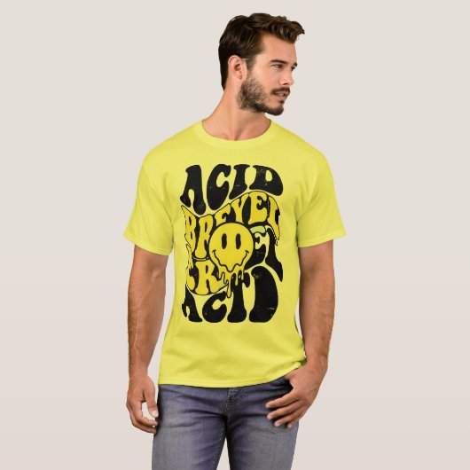 Melting Acid Smiley Face Psychedelic Liquid Typogr T-shirt (Voorkant volledig)