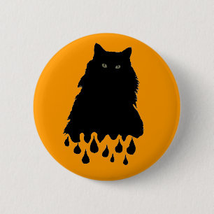 Melting Black Cat op Sinaasappel Ronde Button 5,7 Cm