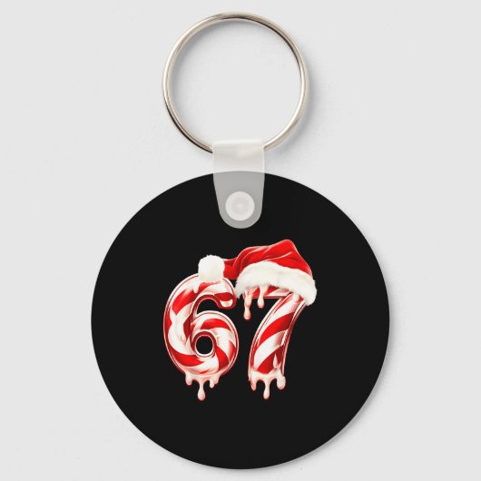 Melting Candy Cane 67 Christmas Design, Santa Hat  Sleutelhanger (Voorkant)