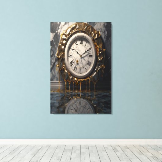 Melting Clock Canvas – Surrealistische Abstracte m (Insitu (Houten vloer))