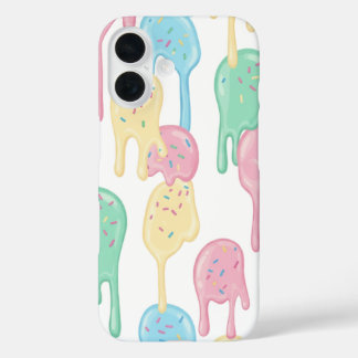 Melting Ice Cream and Sprinkles Pattern iPhone 16 Hoesje