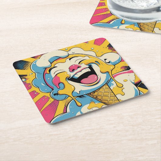 Melting Joy – Ice Cream Pop Art Explosion Kartonnen Onderzetters (Schuin)