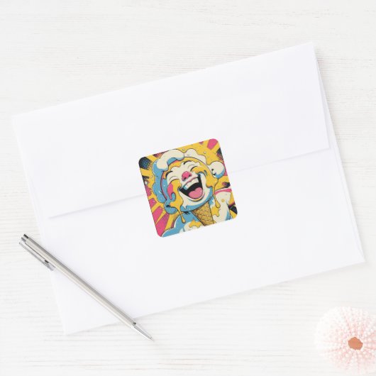 Melting Joy – Ice Cream Pop Art Explosion Vierkante Sticker (Envelop)