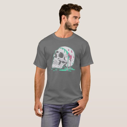 Melting Skull- Unique Art with Vibrant Turquoise T-shirt (Voorkant volledig)