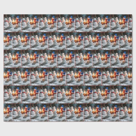 Melting Snowmen Sitting Around a Campfire Cadeaupapier (Vlak)