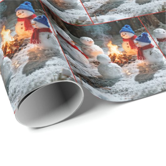 Melting Snowmen Sitting Around a Campfire Cadeaupapier (Rol Hoek)
