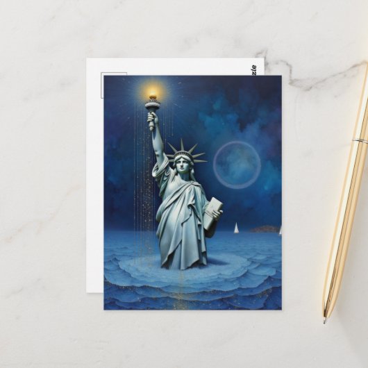 Melting Statue of Liberty Briefkaart (Voorkant / Achterkant in situ)
