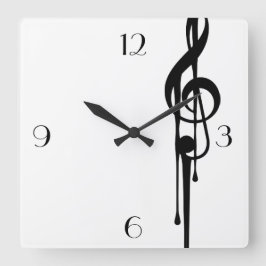 MELTPOINT WHITE Black G-Clef Big Custom Numbers Vierkante Klok