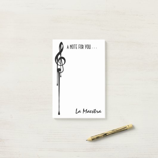 MELTPOINT WIT Zwart G-Clef 'La Maestra' Aangepast Post-it® Notes (Op bureau)