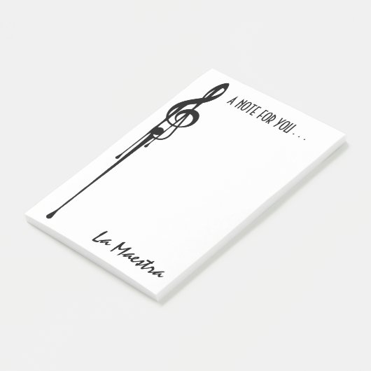MELTPOINT WIT Zwart G-Clef 'La Maestra' Aangepast Post-it® Notes (Schuin)