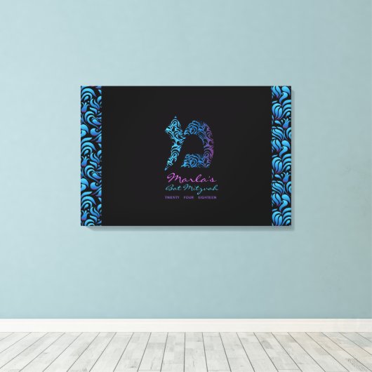 Mem Hebreeuws Letter Bat Mitzvah Memory Sign-In Bo Canvas Afdruk