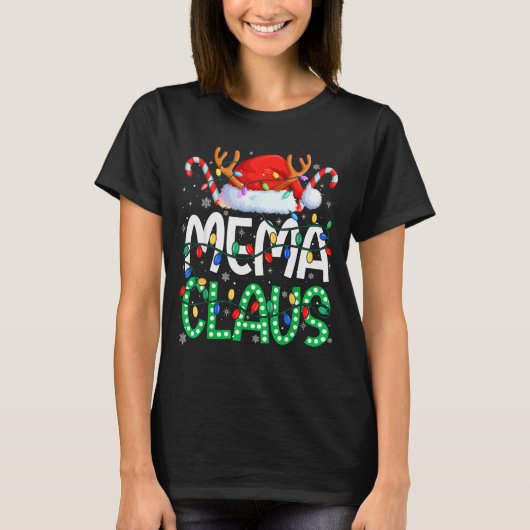 Mema Claus Kerstlichten Pyjama Familie Matching T-shirt (Voorkant)