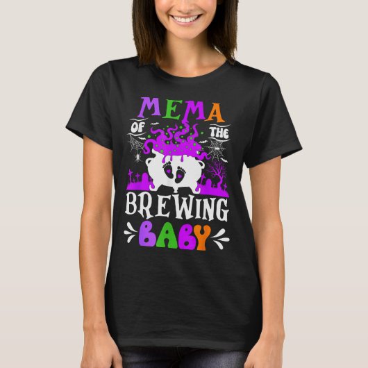 Mema Of The Brewing Baby Grandma To Be Halloween  T-shirt (Voorkant)