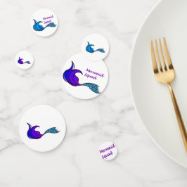 Memaid Squad mermaid tails op tafel confetti