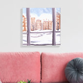 Mema's raam | Besneeuwd stadsraam Schilderij Canvas Afdruk (Insitu (Woonkamer))