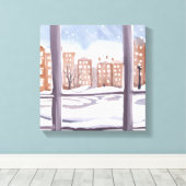 Mema's raam | Besneeuwd stadsraam Schilderij Canvas Afdruk (Insitu (Houten vloer))
