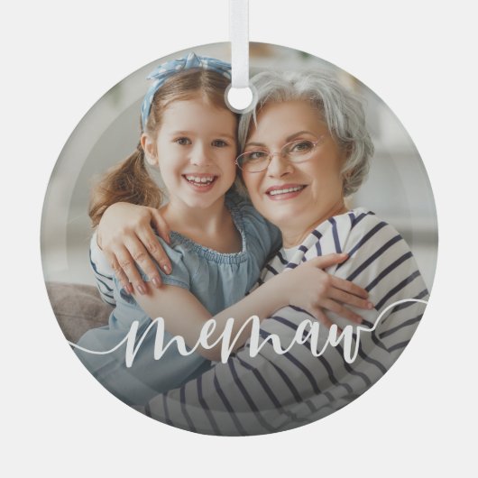Memaw Grandma Script Overlay Glas Ornament (Voorkant)