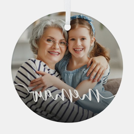 Memaw Grandma Script Overlay Glas Ornament (Achterkant)