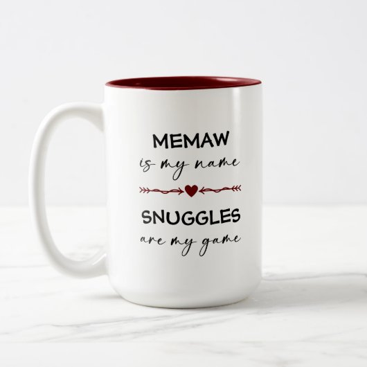 Memaw is mijn naam Snuggles is mijn Game Photo Gif Tweekleurige Koffiemok (Links)