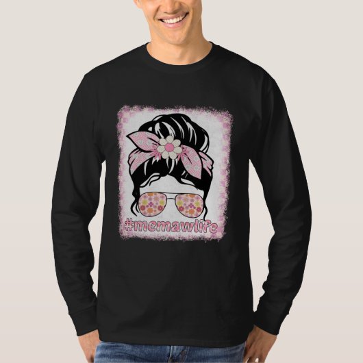 Memaw Messy Bun Bleaches Groovy Hippie Flower Moth T-shirt (Voorkant)