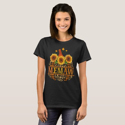 Memaw Pumpkin Leopard Sunflower Grandma Gift T-shirt (Voorkant volledig)