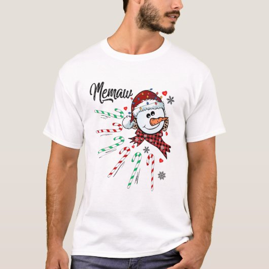 Memaw Snowman Candy Cane Kerstmis Funny T-shirt (Voorkant)