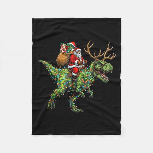 Meme 67 Christmas Santa Riding Dinosaur T Rex Boys Fleece Deken (Voorkant)