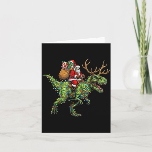 Meme 67 Christmas Santa Riding Dinosaur T Rex Boys Kaart (Voorkant)