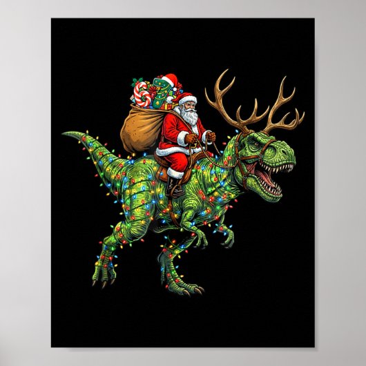 Meme 67 Christmas Santa Riding Dinosaur T Rex Boys Poster (Voorkant)