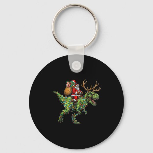 Meme 67 Christmas Santa Riding Dinosaur T Rex Boys Sleutelhanger (Voorkant)