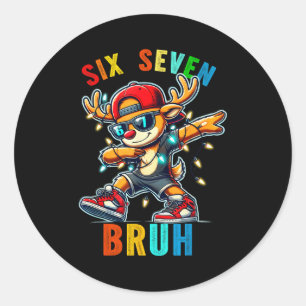Meme 6 7 Rendier Dabben Zes Zeven Bruh Voor Mannen Ronde Sticker